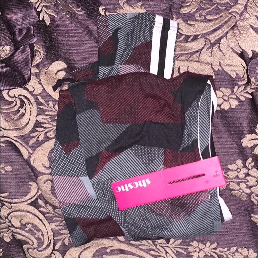 Burgundy, Gray , Black,& White Striped Leggings